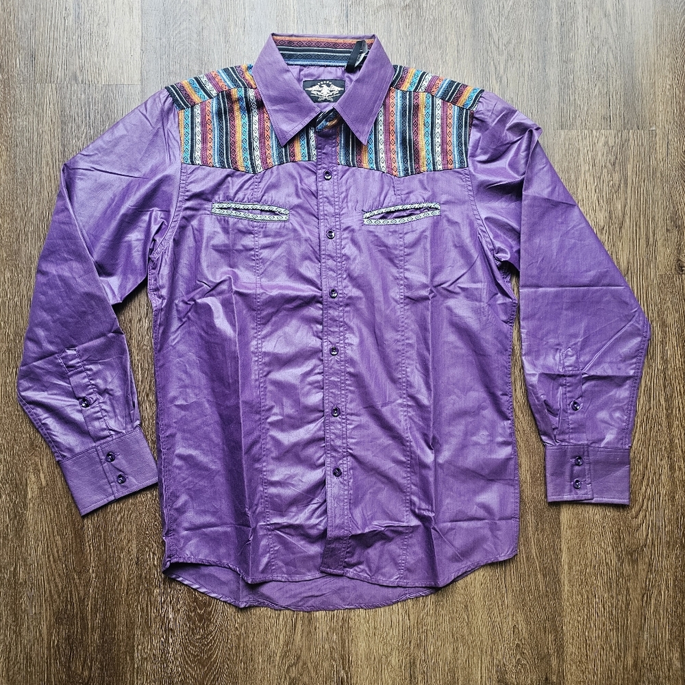 Mens El General Purple L Rodeo Western Button Down Serape Cowboy MexicanNew wi